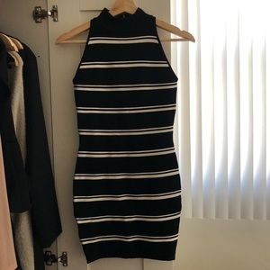 TOBI STRIPED MOCK NECK BODYCON DRESS